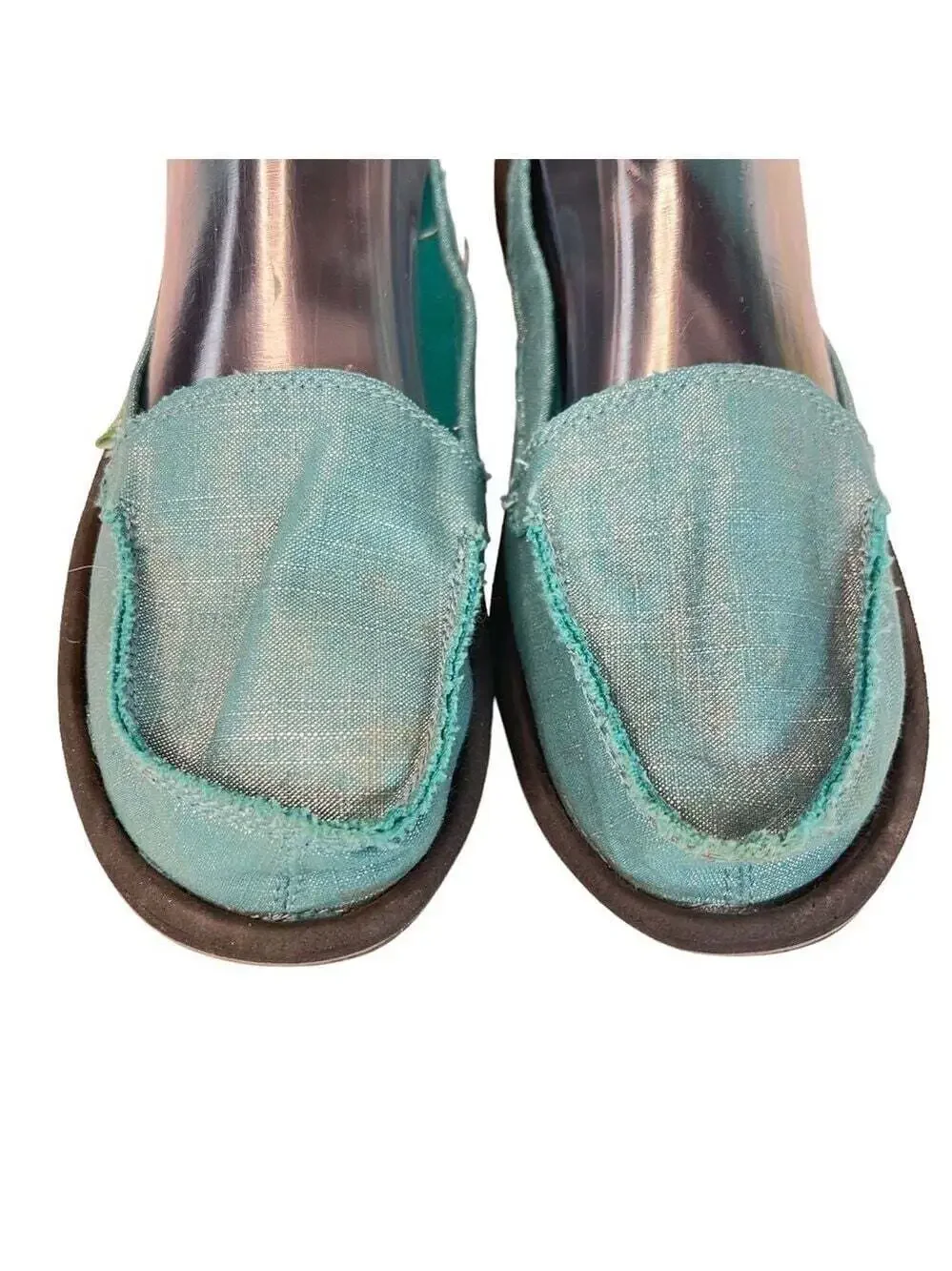 Sanuk Ohm My Turquoise Metallic Slip On Loafers Womens 9 Casual Coastal